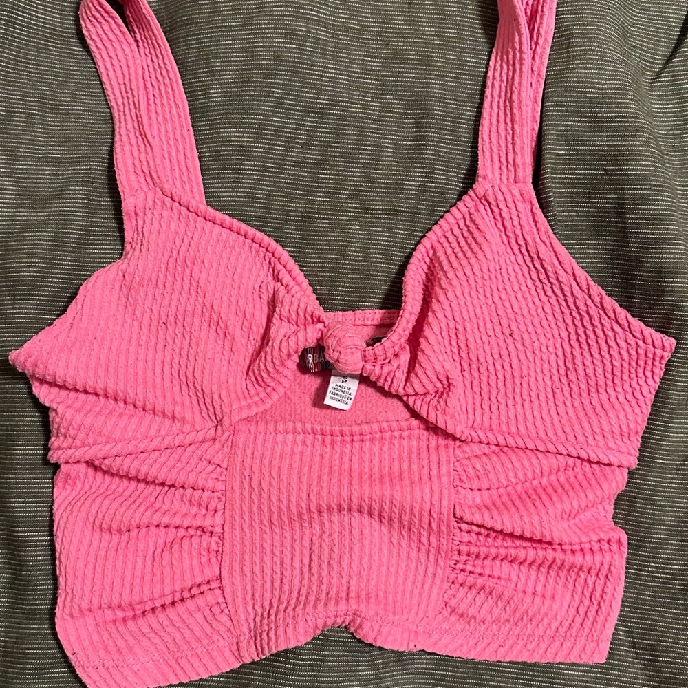 Pink Textured Crop Top with Center Cutout